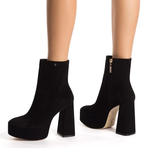 Larroude Dolly Ankle Boots Platform Block Heels Suede Leather Grunge Size 10 - Picture 1 of 11